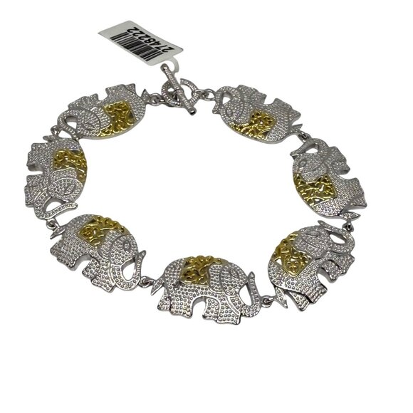 Silver & Gold-Tone Elephant Charm Bracelet With Toggle Clasp - Picture 1 of 4
